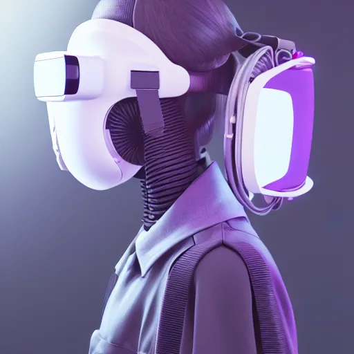 Prompt: intense futuristic bespoke vr headset respirator on a set of twin ninja hypebeasts, by ilya kuvshinov and james jean and sorayama and ikeuchi and hiroya oku and gilleard james, artstation trending, 8 k, 3 d render, photorealistic, volumetric lighting caustics, lilac