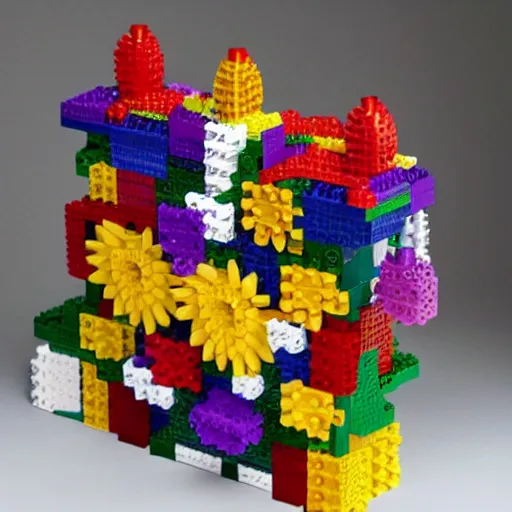 Image similar to a floral arrangement made of legos