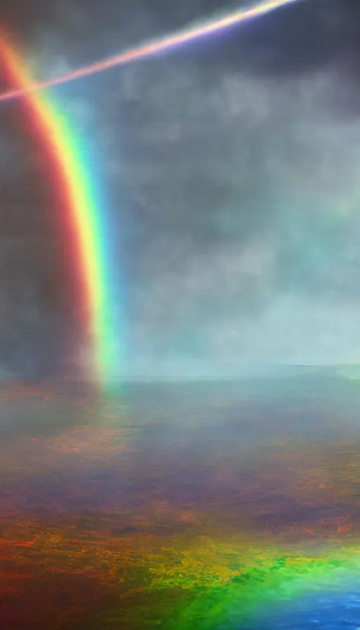 Prompt: enormously detailed hd photo of triple raibow at horizon, highly quality fantasy painting, 8K detail post-processing