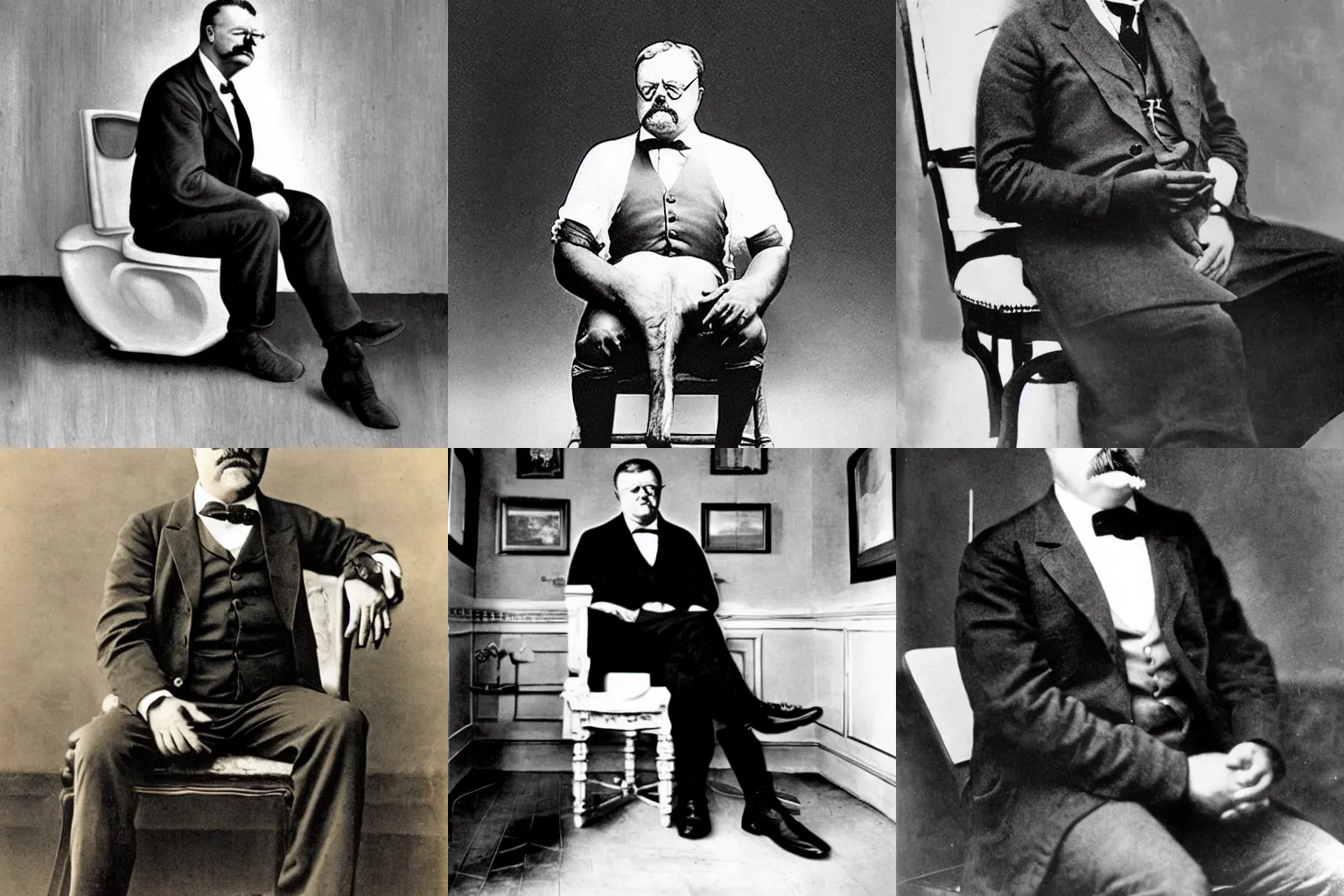 Prompt: theodore roosevelt sitting on the toilet in the style of salvador dali