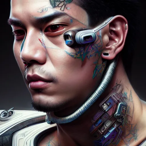 Prompt: portrait painting of a cyberpunk jackson wang with a z tattooed on his forehead, ultra realistic, concept art, intricate details, eerie, highly detailed, photorealistic, octane render, 8 k, unreal engine. art by artgerm and greg rutkowski and magali villeneuve and alphonse mucha