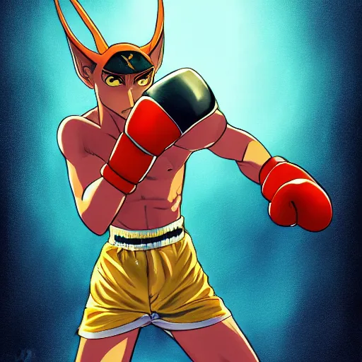 Image similar to anime key visual of anthro anubis as a boxer in a boxing ring, strong spotlights, 4 k, trending on artstation, smooth and sharp focus, illustration, digital painting, art by sakimichan and artgerm and wlop