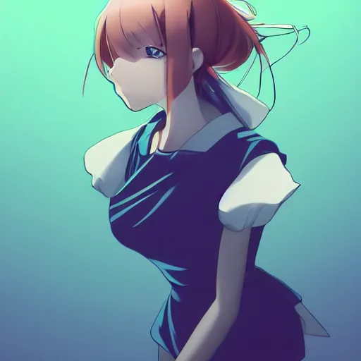 Image similar to anime visual, beautiful girl android, fantasy style, cute face by yoh yoshinari, katsura masakazu, studio lighting, dynamic pose, dynamic perspective, strong silhouette, anime cels, ilya kuvshinov, cel shaded, crisp and sharp, rounded eyes, moody