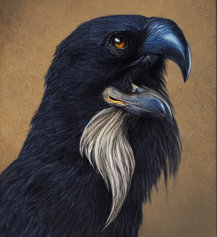 Prompt: a breathtakingly stunningly beautifully highly detailed portrait of a majestic raven, by sidney cooper and rosetti and michael cheval and turner, 4 k