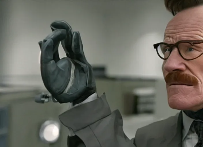 Image similar to film still of Brian Cranston as real Gordan Freeman in the Half Life Movie, 4k