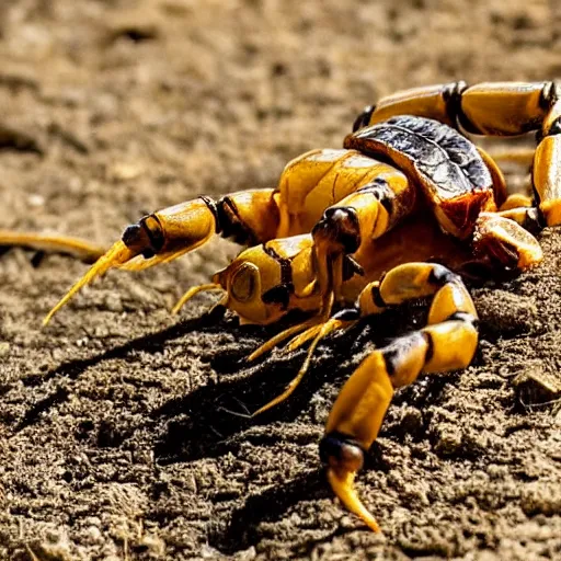 Image similar to image of scorpion about to strike tail curled pincers forward