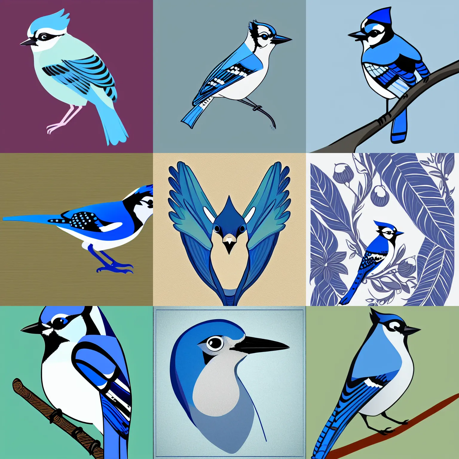 Prompt: blue jay, digital art, clean style, 2 d vector art