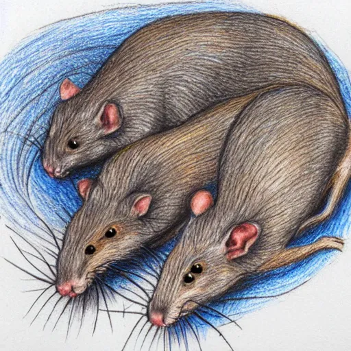 Image similar to a seamless circle of rats connected mouth to tail, colored pencil sketch