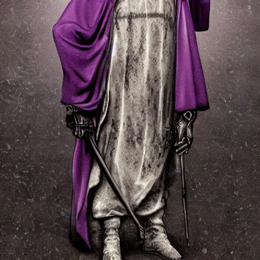 Image similar to grim reaper, purple cloak, full body