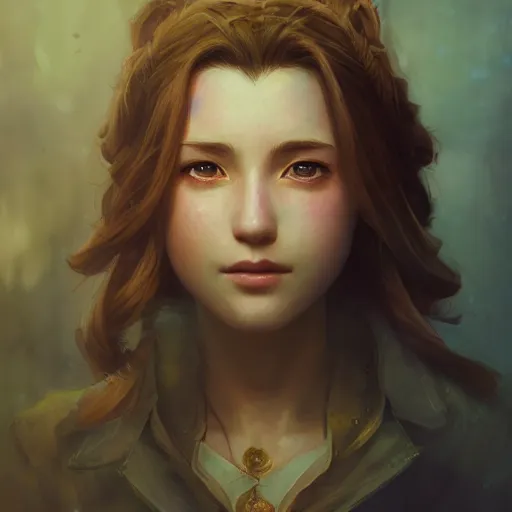 Image similar to aerith gainsborough portrait, atmospheric lighting, painted, intricate, volumetric lighting, beautiful, rich deep colors masterpiece, golden hour, sharp focus, ultra detailed, by leesha hannigan, ross tran, thierry doizon, kai carpenter, ignacio fernandez rios