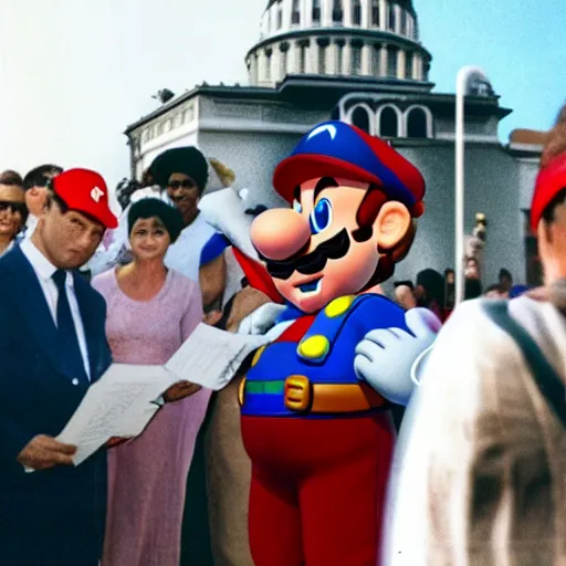 Prompt: Super Mario getting his citizenship at Ellis Island