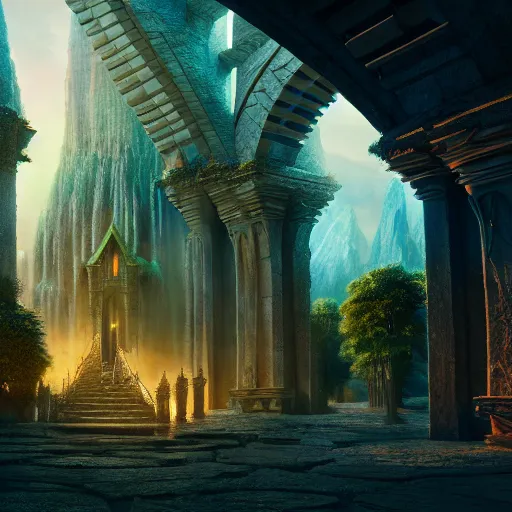 Image similar to inside a magical elven city, highly detailed, 4k, HDR, award-winning, octane render, artstation, hyper realistic