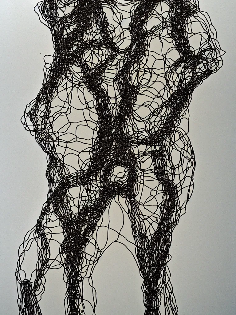 Image similar to wire art full body portrait inspired by egon schiele