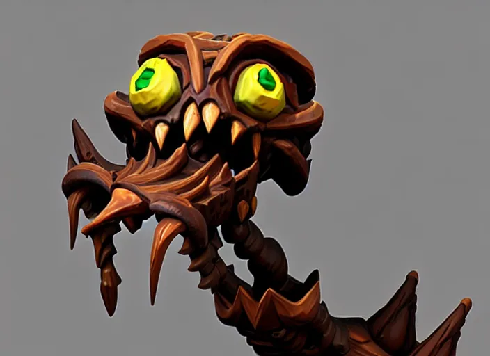 Image similar to brown wooden festeroot dragonskull treant head, stylized stl, 3 d render, activision blizzard style, hearthstone style, darksiders art style