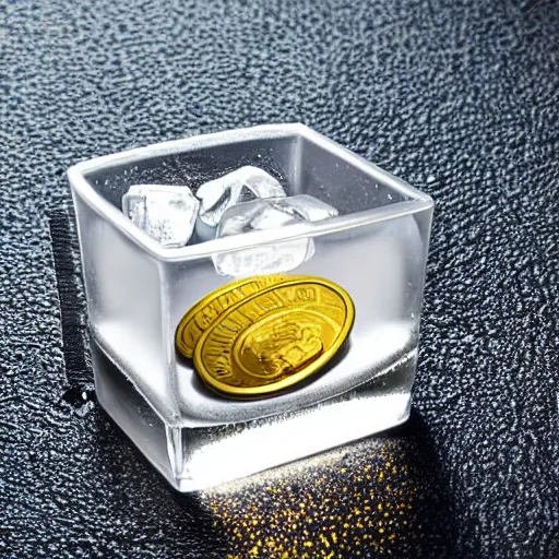 Image similar to an ice cube with a coin inside