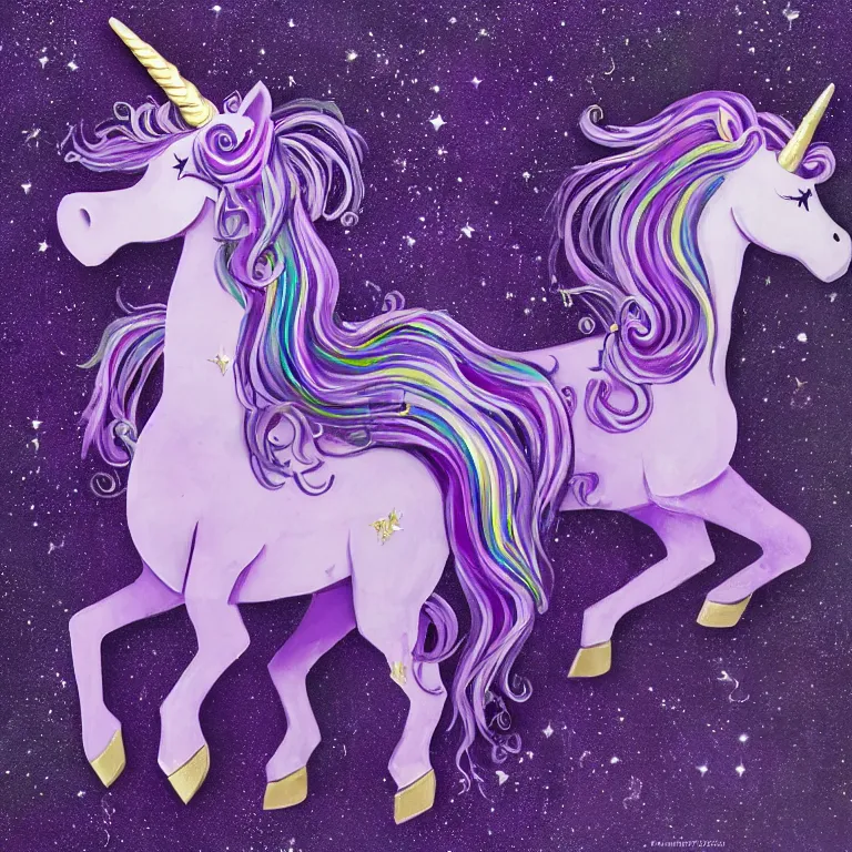 Prompt: unicorn, purple, sparkling, monstrous, crafted by daedalus