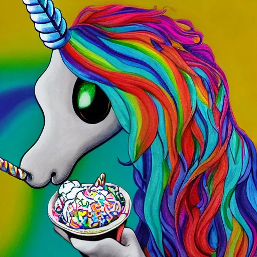 Image similar to Unicorn eating icecream, high detail, sharp image