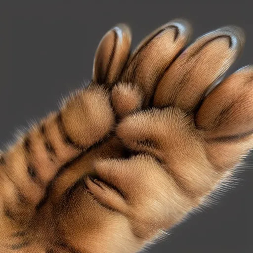 Prompt: hyperrealistic close up on cat paw, super detailed, sharp details, photorealistic, 4k render