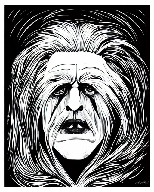 Prompt: a monsterous chtulu is haunting the dream of a man with long white hair, symmetrical, acryl on canvas, vector