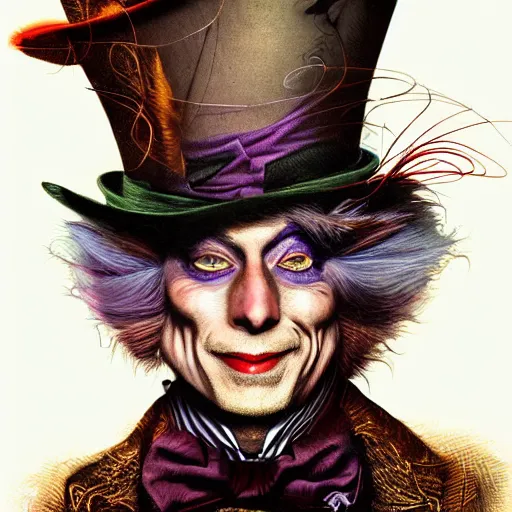 Prompt: the mad hatter by android jones, trending on artstation