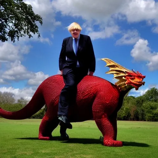 Image similar to boris johnson riding a dragon