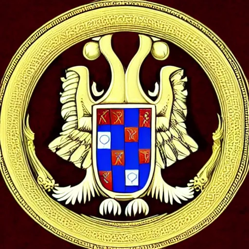 Prompt: serbian two-headed eagle symmetrical symbol, in style of fantastic heraldry, in style of Midjourney, highly detailed and intricate, golden ratio, stylized, elegant, ornate, majestic, elite