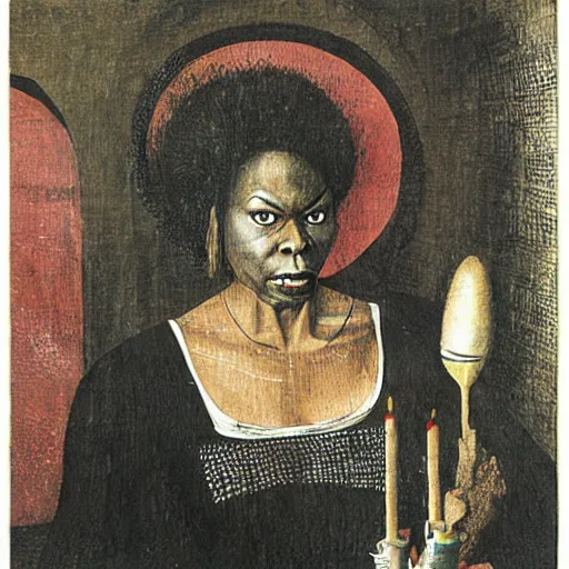 Image similar to nina simone by hieronymus bosch