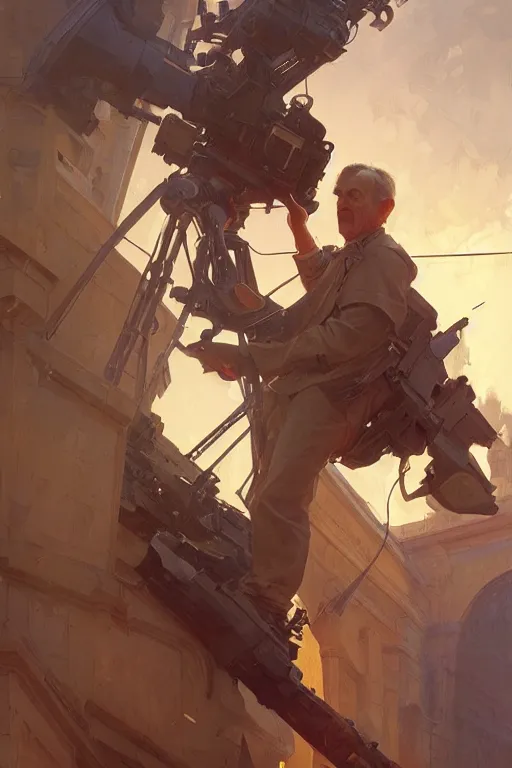 Image similar to a middle aged man as an artillery projectile, realistic painting, symmetrical, highly detailed, digital painting, artstation, concept art, smooth, sharp focus, illustration, cinematic lighting, art by artgerm and greg rutkowski and alphonse mucha