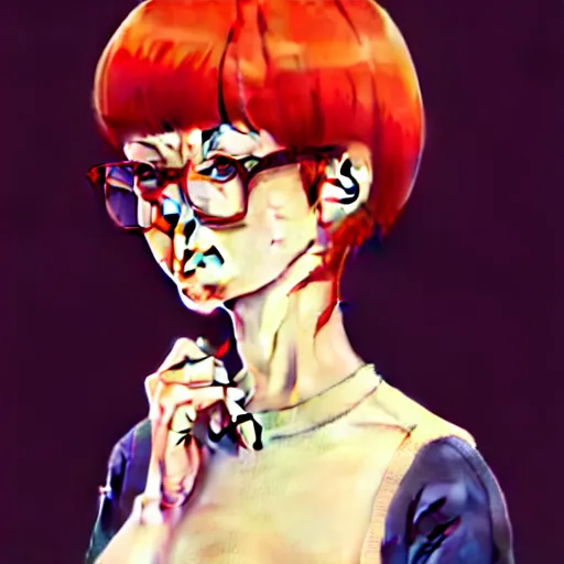 Prompt: a beautiful slim introverted red haired nerd girl, art by ilya kuvshinov and lois van baarle and ross tran and range murata and artgerm and andy warhol, norman rockwell, mystical trending on artstation hq, pinterest, unreal engine 5, 4 k uhd image,