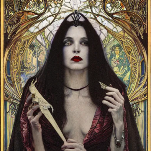 Prompt: portrait of a queen vampire, 35mm, 1920', depth of field, ominous, sharp, photorealistic, realistic, high definition, 8k, deviantart, donato giancola, irwin penn, Alphonse Mucha