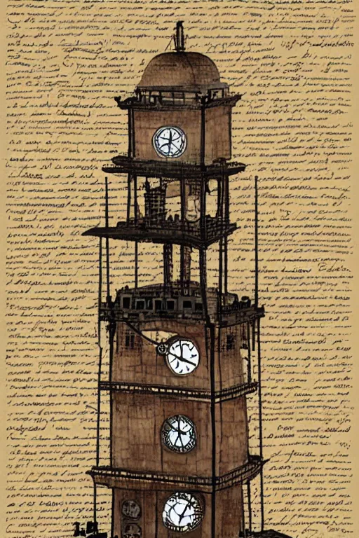 Image similar to the impossible clock tower, tower, building steampunk, papyrus, parchment