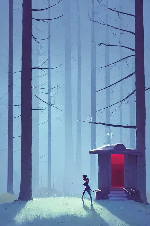 Prompt: a moment of pure bliss in front of the small house in the forest, gibli, james gilleard, atey ghailan, character art, exquisite lighting, clear focus, very coherent, plain background, very detailed, vibrant, dramatic painting