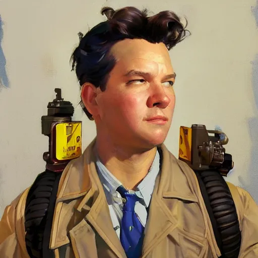 Image similar to greg manchess portrait painting of partially armored ghostbuster peter venkman overwatch character, medium shot, asymmetrical, profile picture, organic painting, sunny day, matte painting, bold shapes, hard edges, street art, trending on artstation, by huang guangjian and gil elvgren and sachin teng