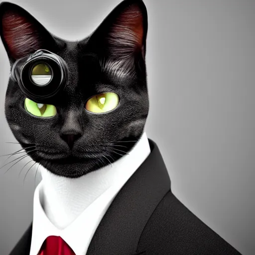 Image similar to a cat with binoculars and a suit in the style of arcane, portrait, 4 k, hd,