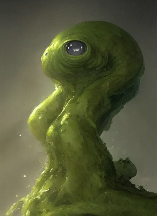 Prompt: portrait of cute innocent green noise an amorphous blob, slimy alien creature with adorable uwu eyes, it has several human arms out stretched to grab me. painted by greg rutkowski, wlop,,