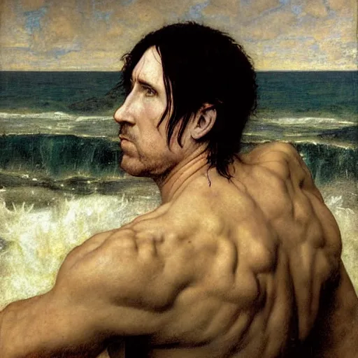 Image similar to trent reznor as a pirate king, god of the ocean by edgar maxence and caravaggio and michael whelan and delacroix