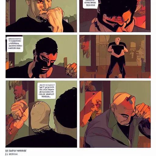 Image similar to a comic book page of The Adventures of Joe Rogan by Tomer Hanuka and Michael Whelan