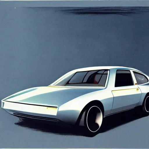 Image similar to tesla model 3, 1 9 7 0 s sports car concept art, vintage car magazine