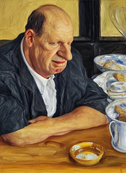 Image similar to Real life Homer Simpson, painted by Lucian Freud, highly detailed, 8k