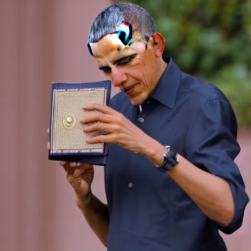 Prompt: barack obama with a copy of the bible in hand