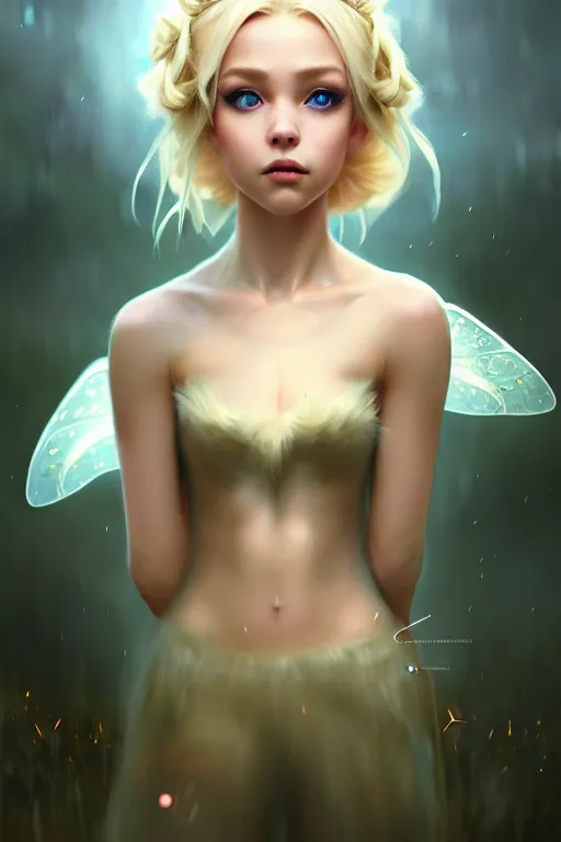 Image similar to cinematic shot of an epic portrait of a cute blonde fairy dressed in military clothes, stylised military clothes, shiny skin, beautiful eyes, beautiful, small details, night setting, realistic poster with volumetric light from craig mallism, artgerm, jeremy lipkin and michael garmash, unreal engine, radiant light, digital art, trends at art station, a masterpiece