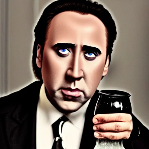 Image similar to liquid Nicolas Cage from bottle.