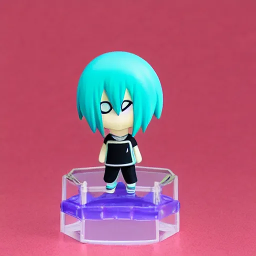 Prompt: omori nendroid, anime, chibi figurine, on a transparent plastic stand