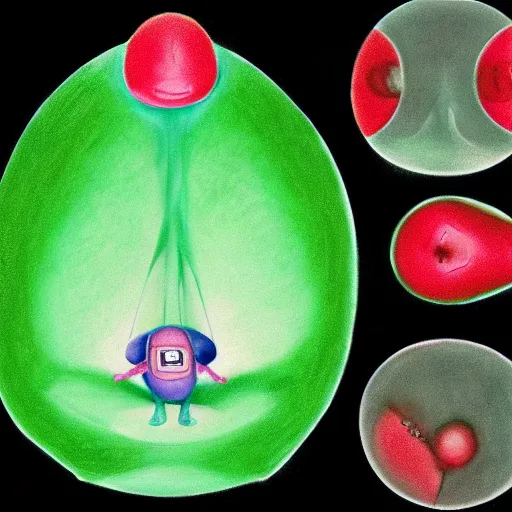 Image similar to embryology of a teletubbie, scientific drawing