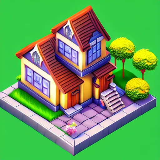 Image similar to Isometric 3D Fantasy Cute House, realistic