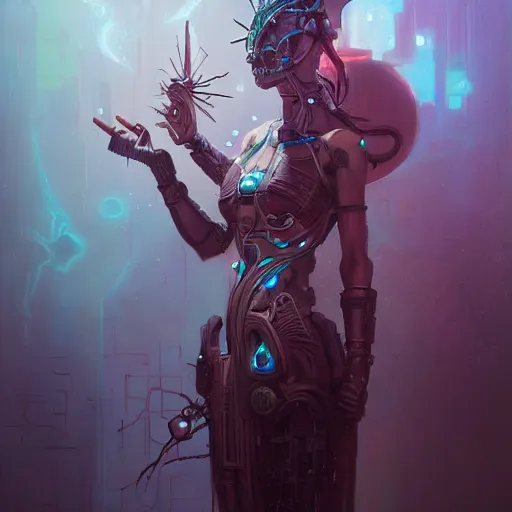 Prompt: portrait of a beautiful cybernetic priestess, cyberpunk concept art by pete mohrbacher and seb mckinnon and beksinski and josan gonzales, digital art, highly detailed, intricate, sci-fi, sharp focus, Trending on Artstation HQ, deviantart, unreal engine 5, 4K UHD image