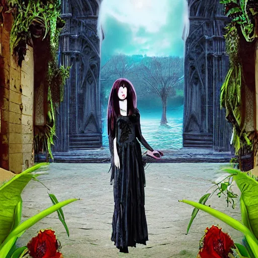 Image similar to a gothic girl in paradise