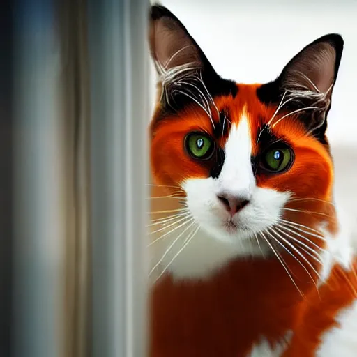 Prompt: calico cat, award winning, reflection, ultra wide shot, photography, award winning photography, cinematic