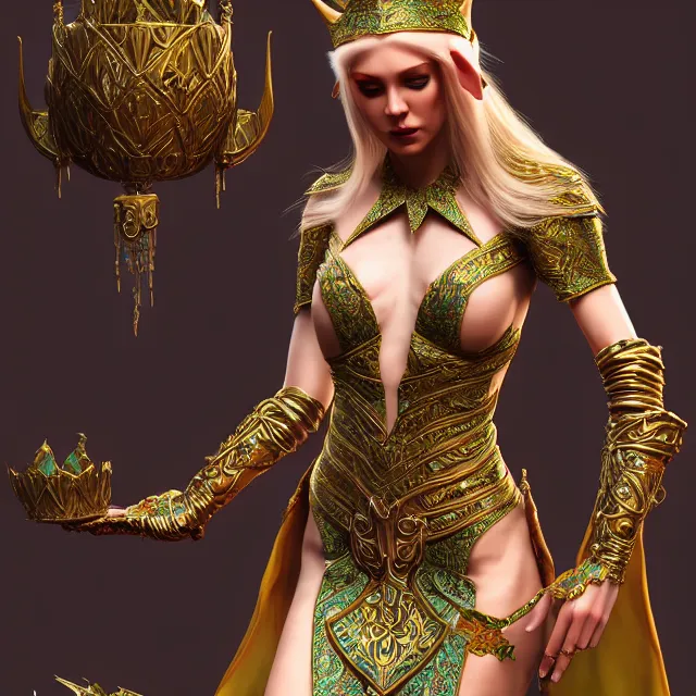 Image similar to beautiful elf queen in ornate robes, highly detailed, 8 k, hdr, award - winning, trending on artstation, clayton crain