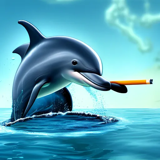 Prompt: a dolphin is smoking a cigarette,, matte painting, Artstationhd, 8k, award winning on Artstation, 1980\'s cartoon